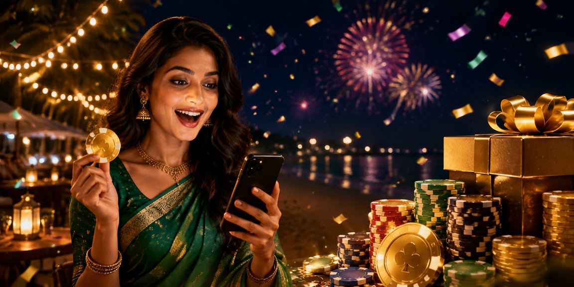 Indian woman making mobile payments for online casino in traditional attire